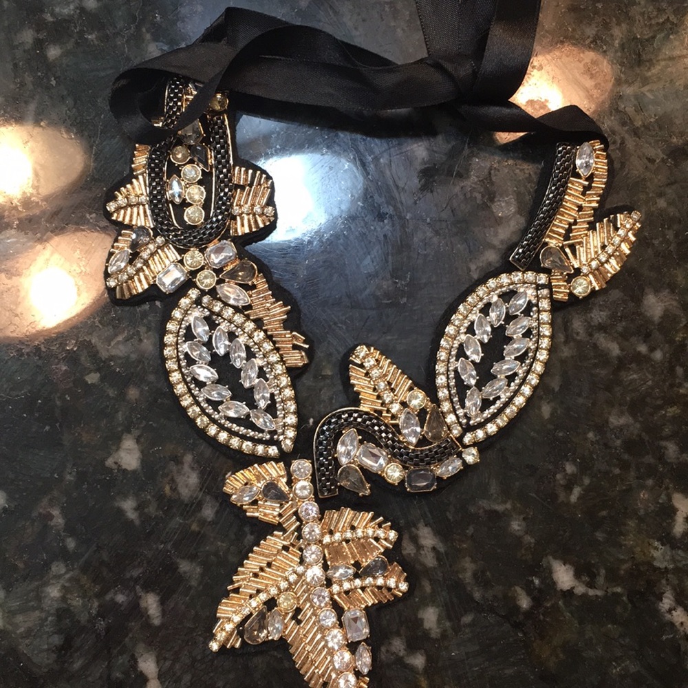 Gold & rhinestone bib necklace